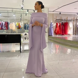 ROSELLA-vestido de noche púrpura claro con cuello barco para mujer, vestido largo hasta el suelo, manga larga, sirena saudita, eventos especiales, novedad de 2023