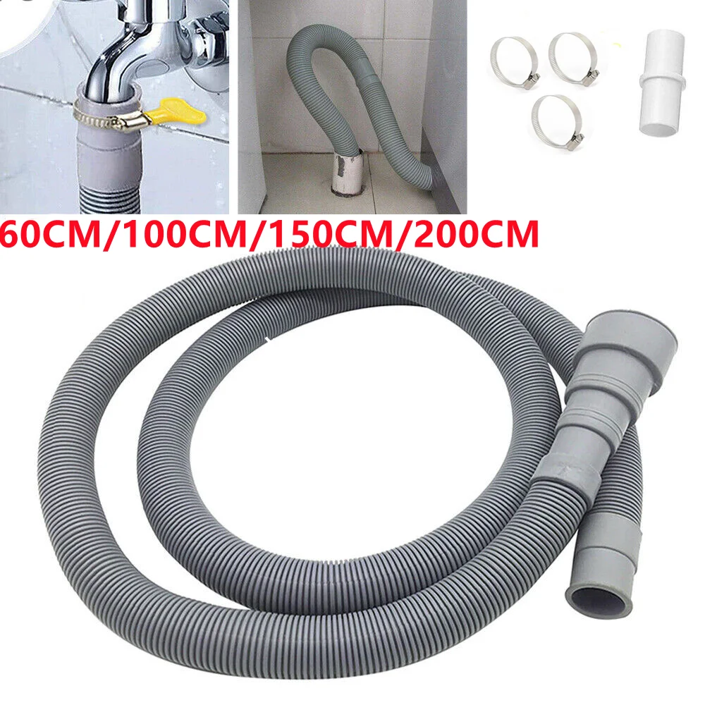 

1/1.5/2M Universal Washing Machine Dishwasher Drain Waste Hose Extension Pipe Kit Kitchen Discharge Hose Fits Drain Outlets