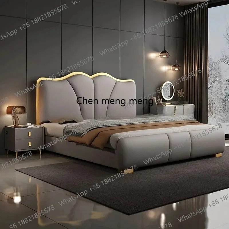 

E136 Minimalist Modern Bed Drawers Headboard Size Upholstered Queen Frame Bed Sleeping Bedroom Cama De Casal Luxuosa Furnitures