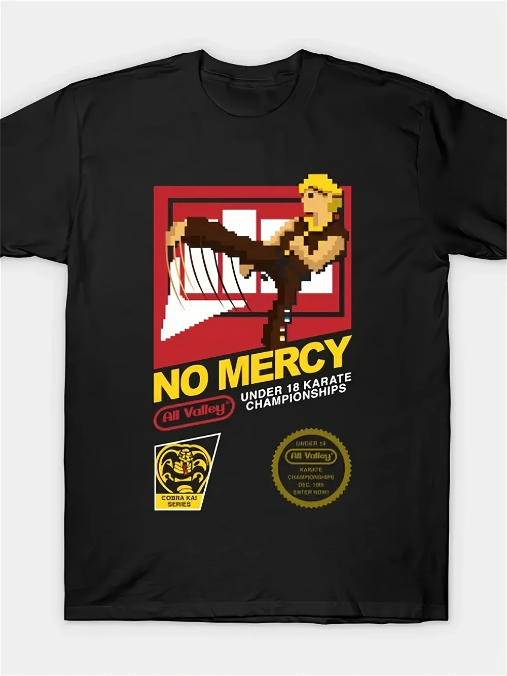 Camiseta de Hombre con Diseño de Artes Marciales Cobra Kai, Logotipo Strike First Strike Hard, Algodón, Manga Corta, Estilo Vintage
