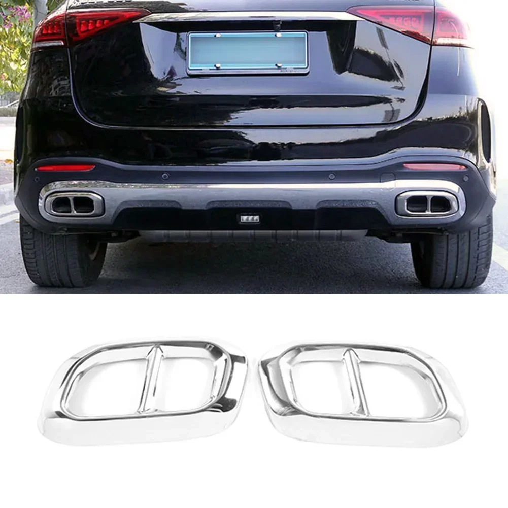 

2Pcs Exhaust Muffler Pipe Tip Tailpipe Cover For Mercedes Benz GLC GLE GLS X253 W167 2020-2025 Stainless Steel