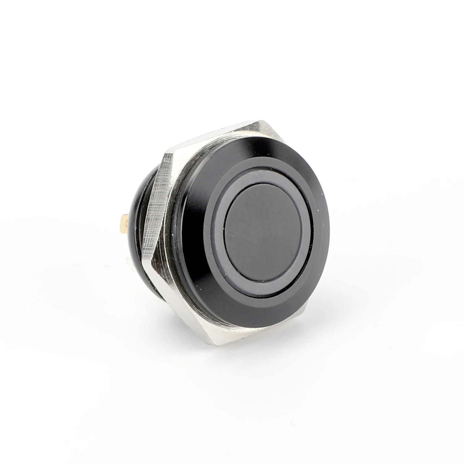 ABILKEEN 10PCS 12/16/19/22/25/30MM Ultra-Thin Metal Push Button Switch Oxidized Black 1NO Momentary Push Button LED Ring Light