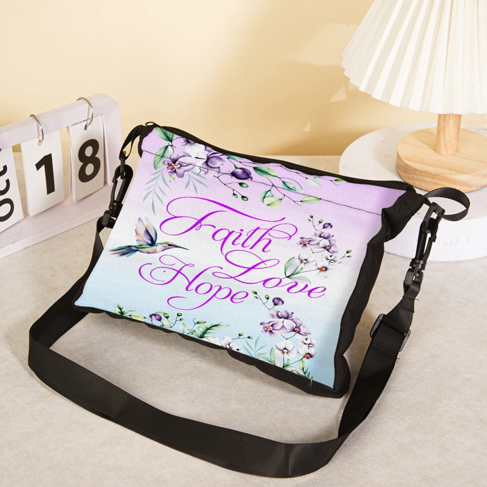 

1pc Floral Faith Love Hope Print Crossbody Bag Light Purple With Birds And Flowers Shoulder Bags For Women Casual Daily Use Trav