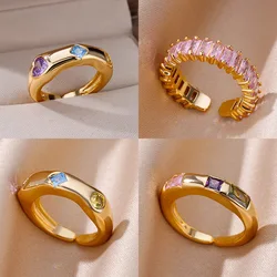 Zircon Square Finger Rings for Women Gold Color Irregular Stainless Steel Ring Engaement Wedding Aesthetic Jewelry Girls Gift