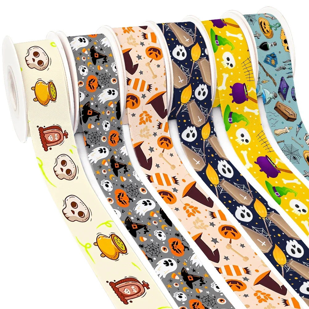 10 Yards Happy Halloween Cartoon Pattern Grosgrain Ribbon For DIY Girl Headwear Bows Satin Ribbon