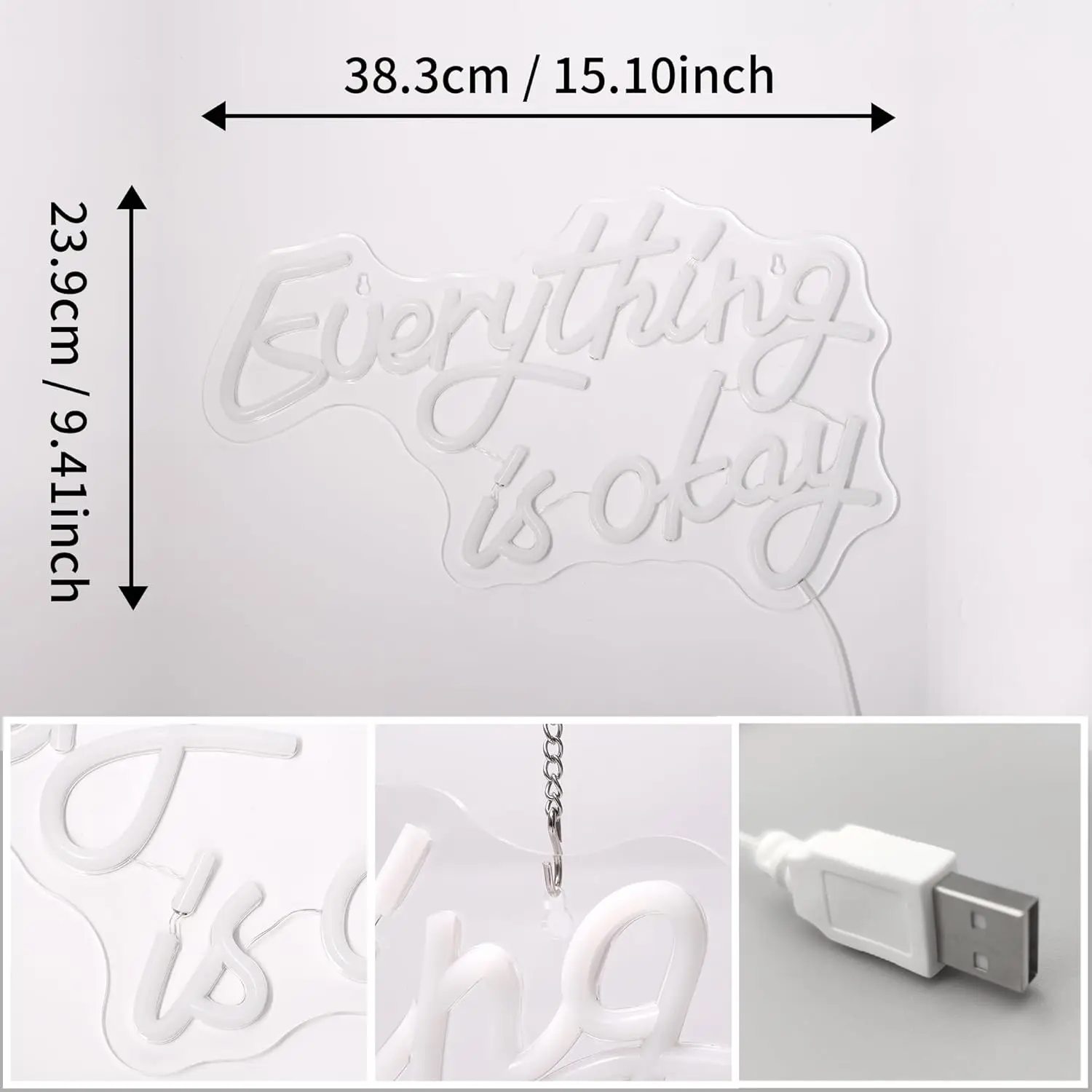 Tudo está ok Sinal de Neon para Wall Decor, Lâmpada LED com USB Alimentado para Casa, Shop Decor, Aniversário e Dia de Natal