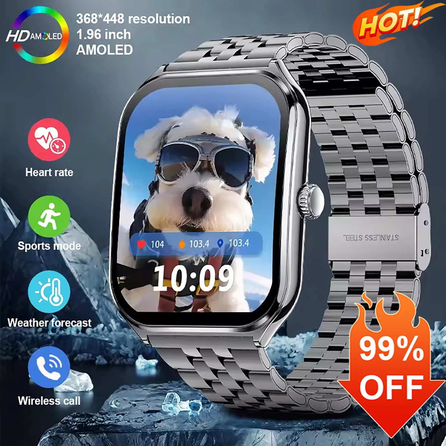 

New Ultra-thin Smart Watch Men GPS Tracking 1.96inch AMOLED Screen Bluetooth Call Health Monitor Watch Sports Fitness Smartwatch
