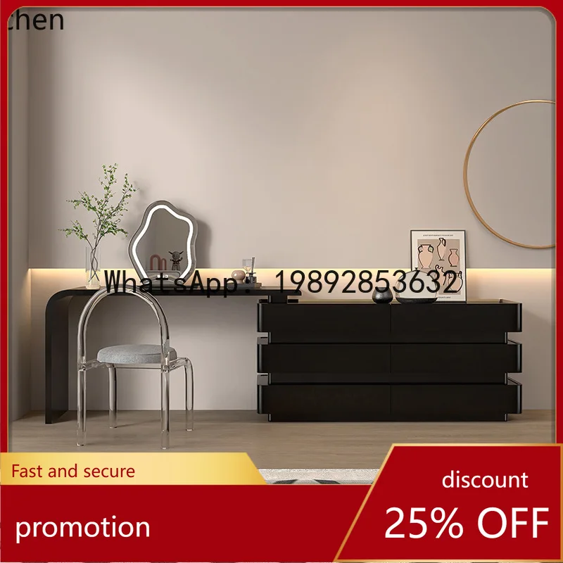 

YFY Solid Wood Black Lacquer Dressing Table Italian Minimalist Vintage Style Bedroom Bedside Makeup Table