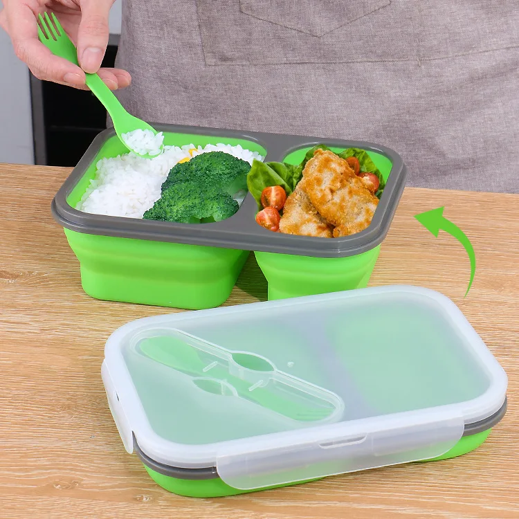 Hot Sale Split bento box Food grade platinum silica gel folding picnic lunch box Microwave oven can be used for outdoor heating