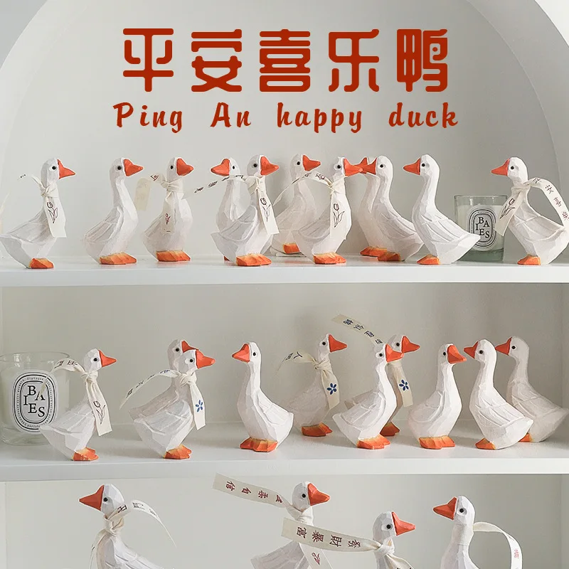 Miniature Figurine Ping An Happy Duck Desktop Decoration Creative Birthday Gift Home Decoration Photography Props