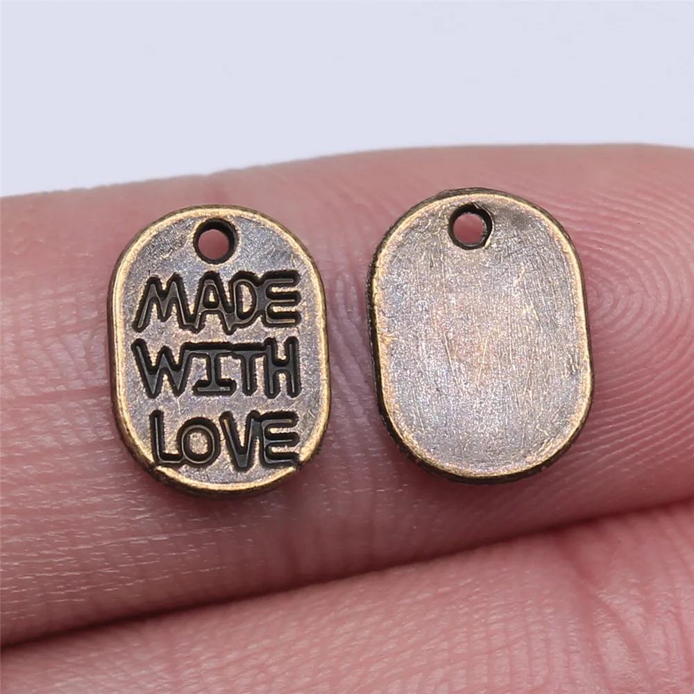 IFOCUS 40pcs/Lot Made With Love Charms For DIY Jewelry Making Zinc Alloy 11x8mm/0.43x0.31inch