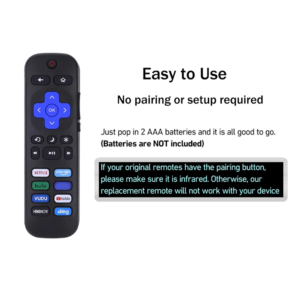 Universal Remote Control for Roku Series TV NETFLIX HD XD XS Streaming Player with Vudu Pandora Youtube Keys Infrared Controller