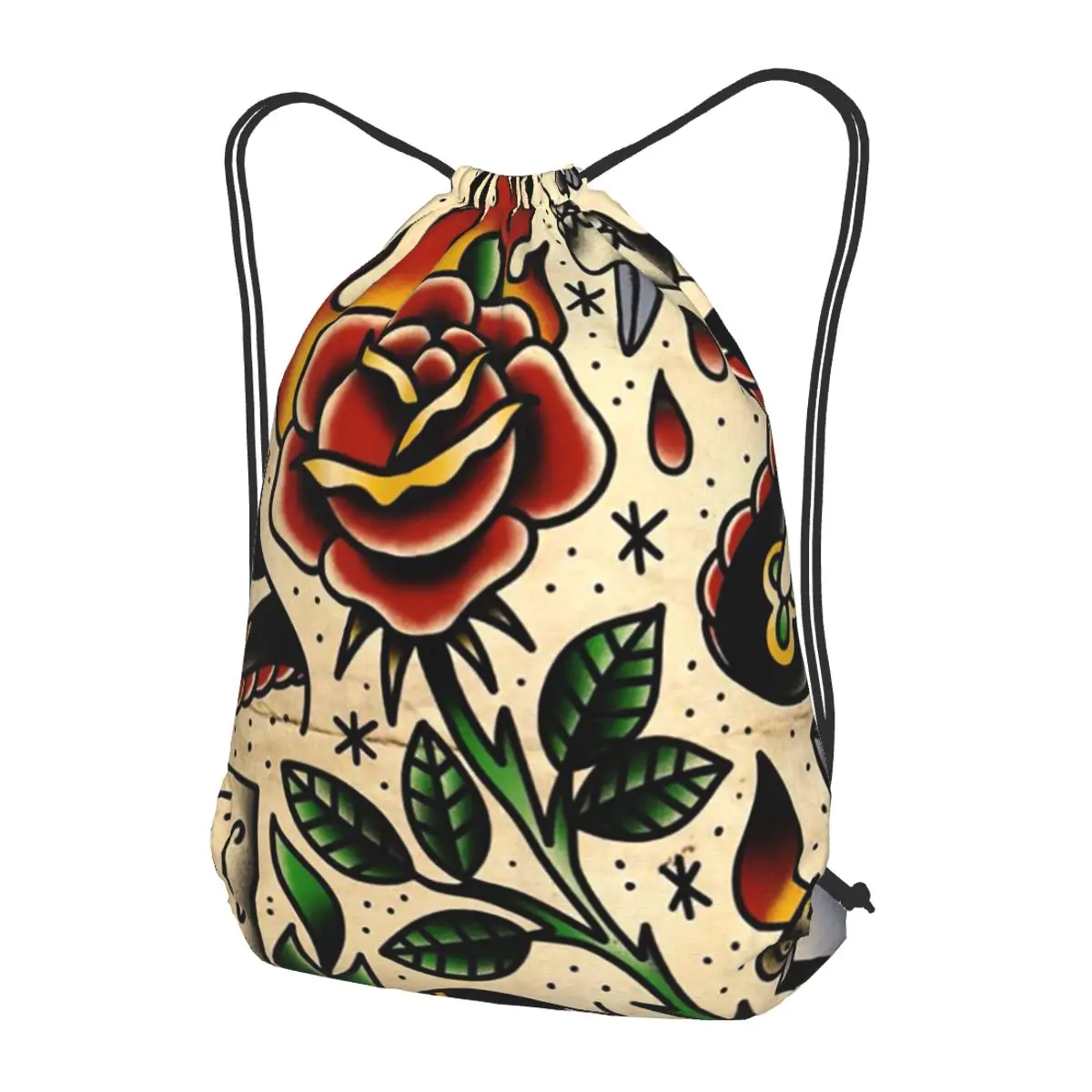 American Traditional Flash Pattern Tattoo Backpacks Casual Drawstring Bags Shoes Bag Book Bags for Man Woman School