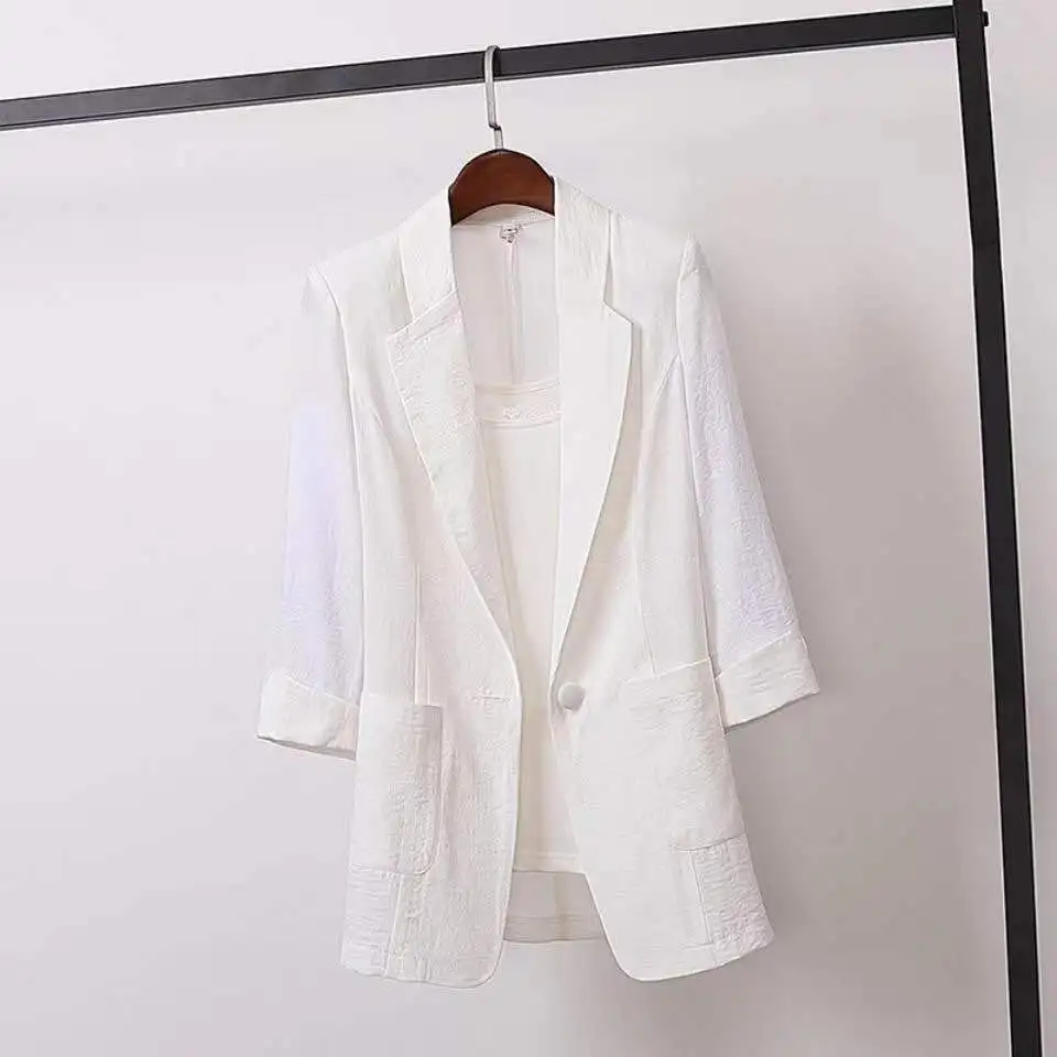 Fashion Women\'s Jacket Solid Color Yellow Black Cotton Fabric Loose Oversize Coat New Spring Summer Jackets 2023 OL Women\'s Suit