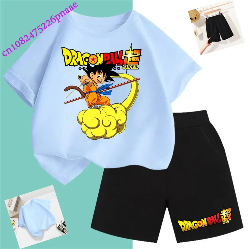 Dragon Ball t shirt Fashion Summerdress2024 Short Kid Short T-shirt Baby Tee Sets Fashion Casual O-neck Breathable Kawaii Shorts