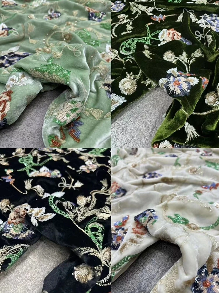 

New Autumn Winter Embroidered Velvet Fabric in Four Colors Heavy Work iny Real Silk New Chinese Sle Vest Coat Silk