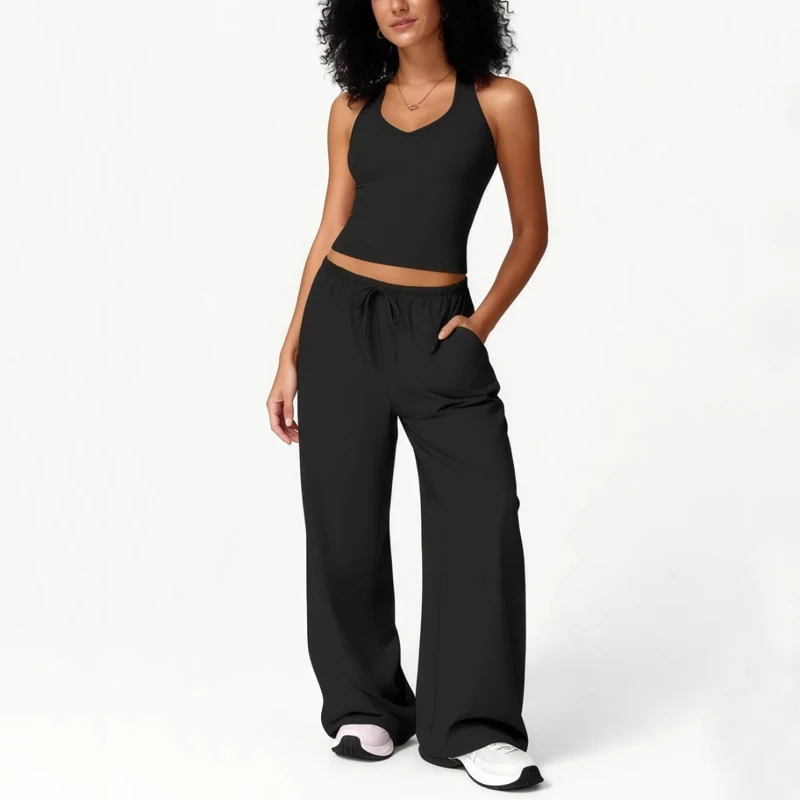 

VITALINOVO женские тренировочные комплекты из двух предметов с Т-образной спинкой, одинаковые комплекты спортивных штанов с широкими штанинами, спортивная одежда для тренировок, спортивная одежда