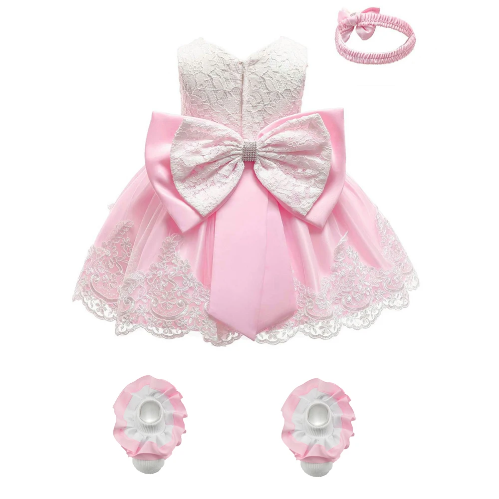 0-5 Years Old Baby Children Princess Dress One Year Old Dress Bow Lace Dress Evening Dress Baby Birthday Combination Set