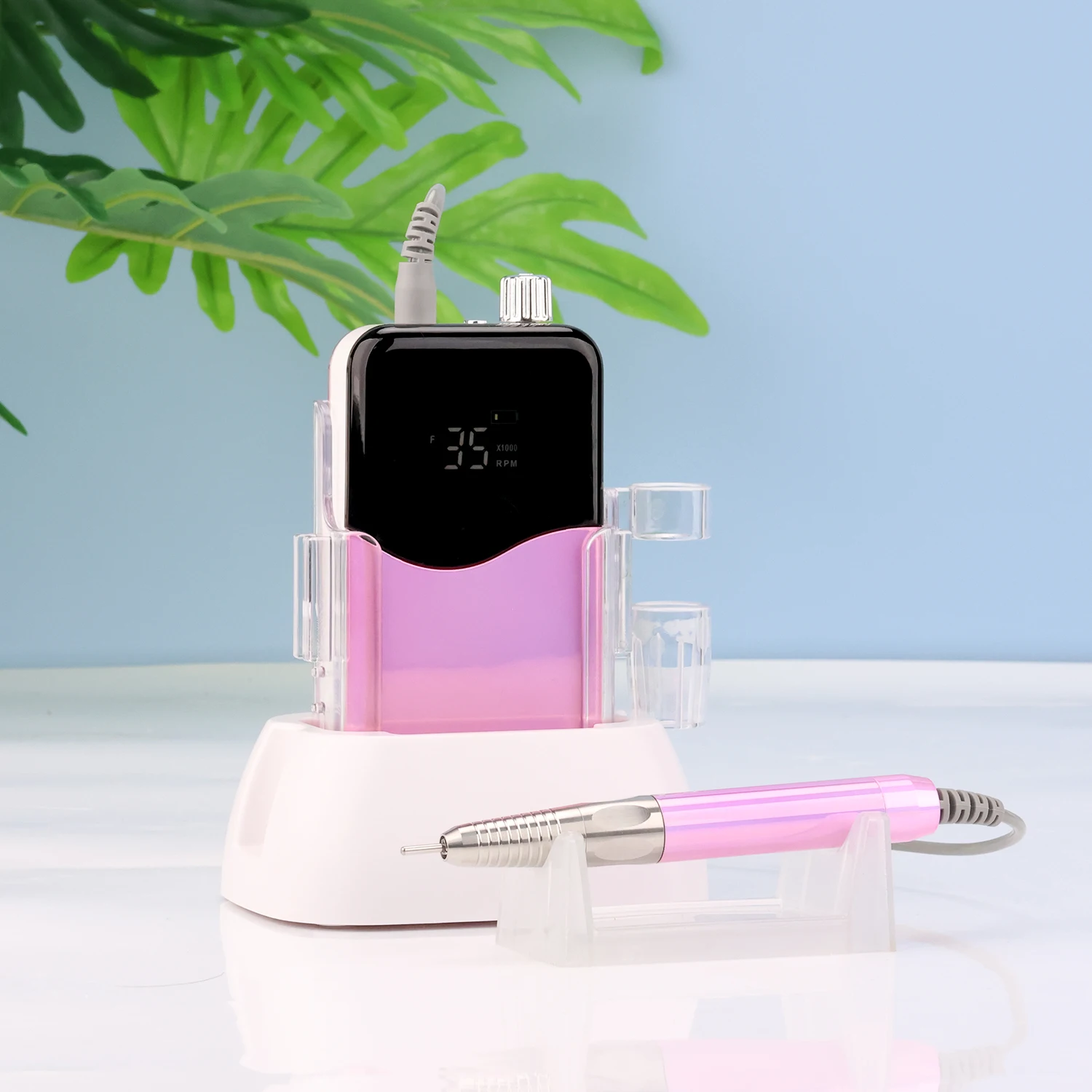 

Бесщеточное покрытие, розовый наконечник, 35000 об/мин, портативная электрическая дрель для ногтей, электрическая пилка, акриловый гель для ногтей, использование в салоне