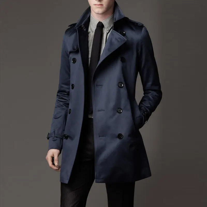 

2022 New Men's Lapel Trench Coat Double Breasted Slim Fit Jacket Medium and Long Spring and Autumn Thin British Style Business