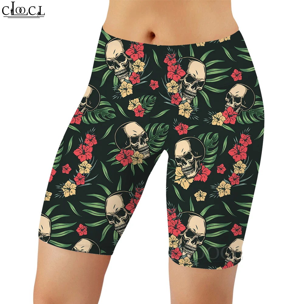 CLOOCL – Legging de Fitness pour femme, short décontracté, imprimé en 3D, motif de fleurs et de forêt tropicale, pour entraînement, Jogging