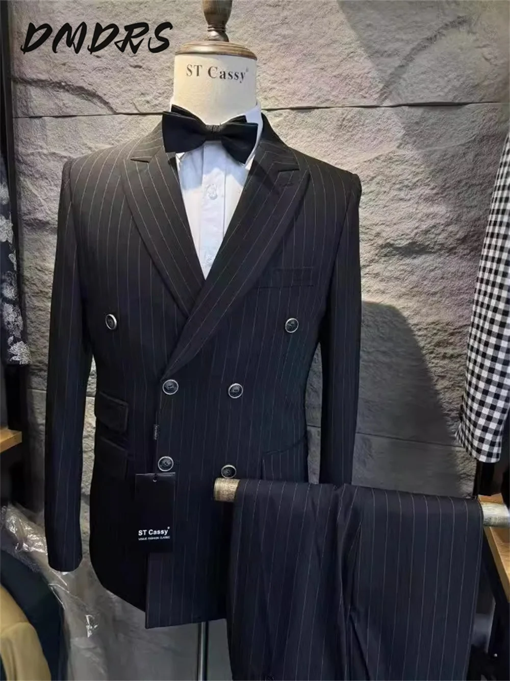 

Formal Striped Men's Suit Set for Classic Office Gatherings. Elegant Suit. Handsome Single Breasted. Wedding Suit. Host Party