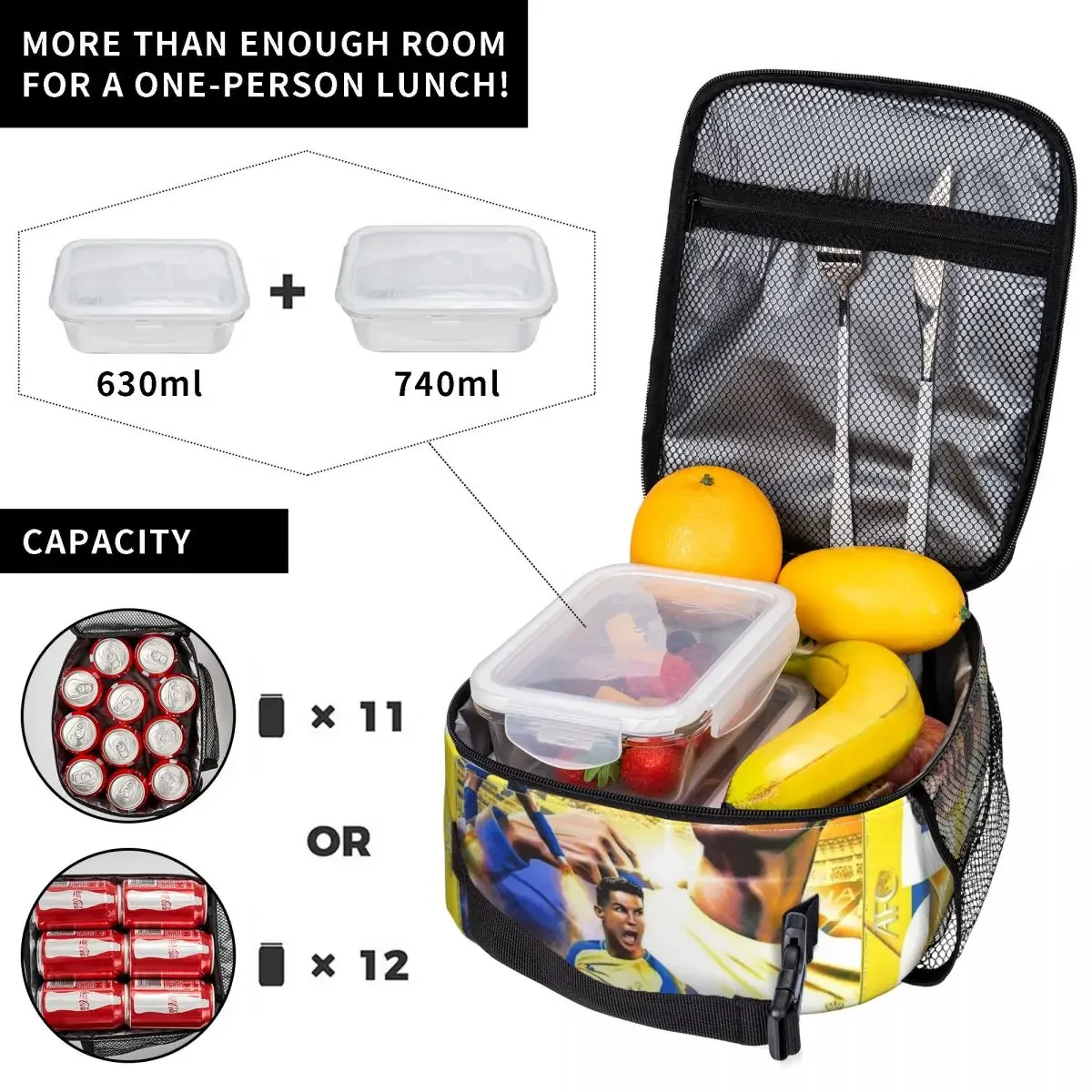 Cristiano Ronaldo Football CR7 Insulated Lunch Bag Food Container Bags Reusable Cooler Thermal Lunch Boxes For Work