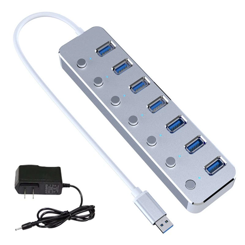 

USB 3.0 Power Adapter 7 Ports Aluminum Alloy Splitter Hub USB Hub 3.0 USB Multi Extender Switch 1.2M Cable Hub