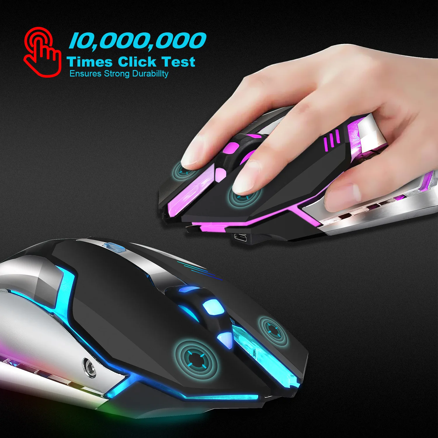 Charging 2.4G Electric Wireless Gaming Mouse 10M Transmission Distance Built-in 600 MAH Colorful Luminous 2400dpi Mouse Gamer