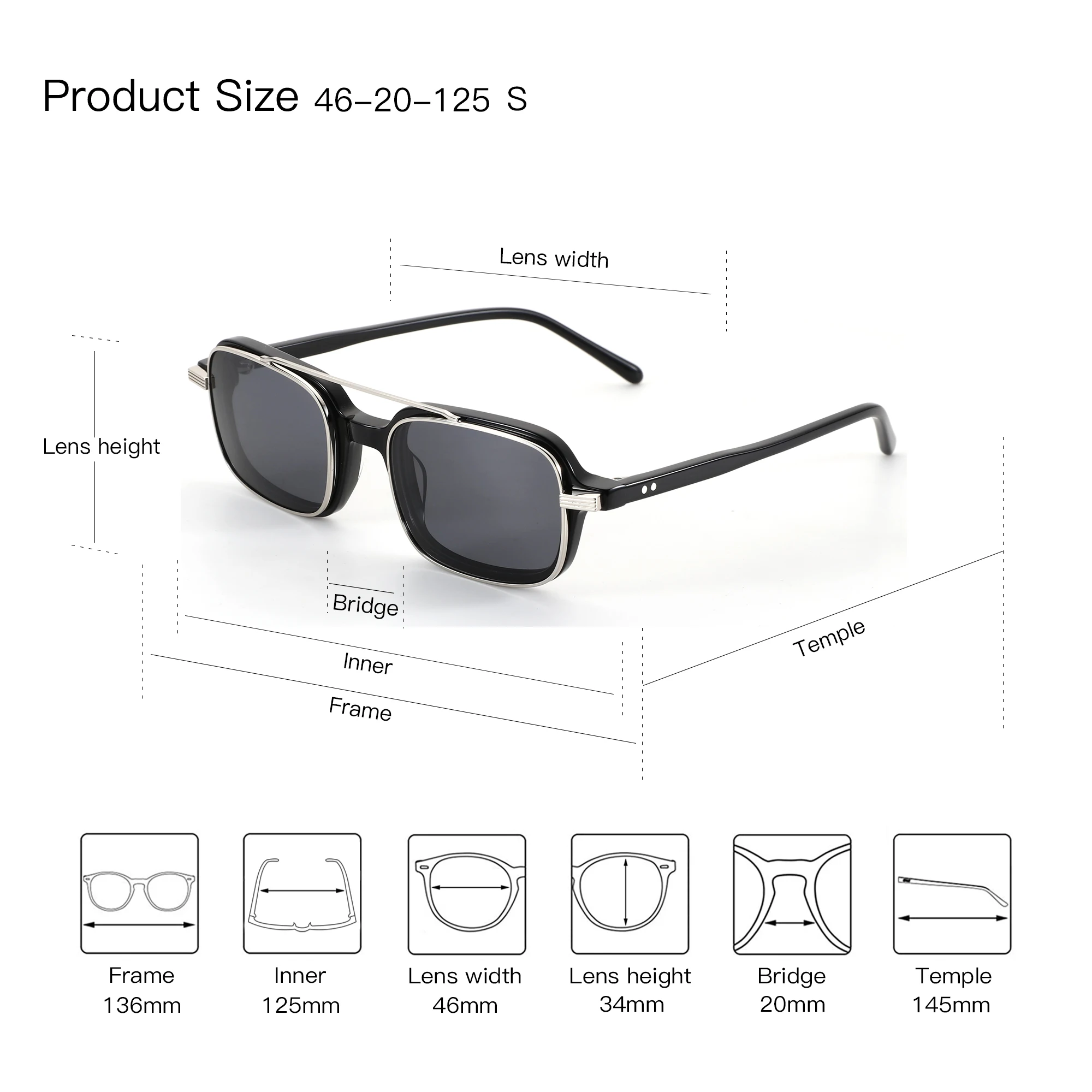 AIREIGHT Rectangle Acetate Clip on Prescription Glasses For Men Magnetic Medical Photochromic Optical Eyewear Myopia Lenses