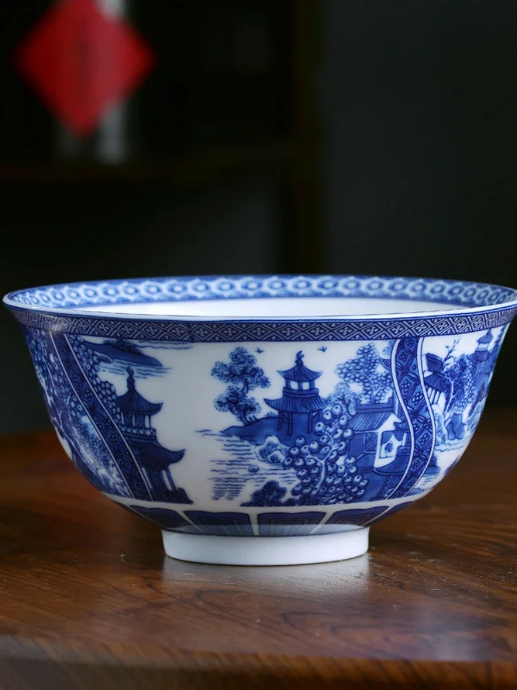 Jingdezhen blue and white porcelain bowl Chinese household high temperature ceramic rice bowl noodle bowl tableware