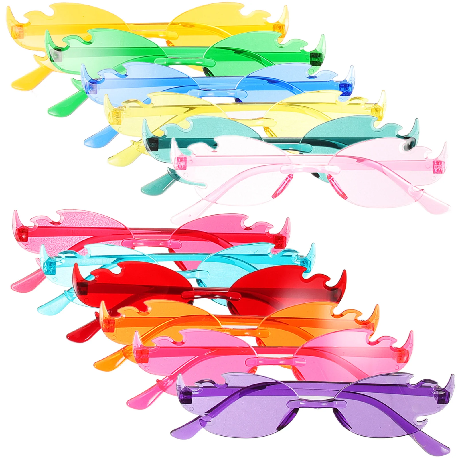 12 pares de gafas de sol sin montura con forma de llama, gafas de sol sin marco de moda para fiestas, gafas de fiesta disco, gafas coloridas divertidas