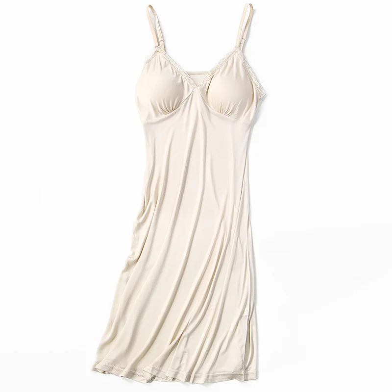 BirdTree, Natural Silk Suspender Vest, Women With Chest Pads Lace, Sexy Basic Underskirt Nightgown 2024 Summer Autumn P48573QC