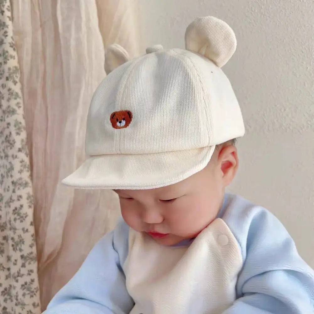 

Милая регулируемая детская рыбацкая шляпа с мультяшной вышивкой, детская фуражка, однотонная детская шляпа от солнца с медвежьими ушками, детская шляпа от солнца