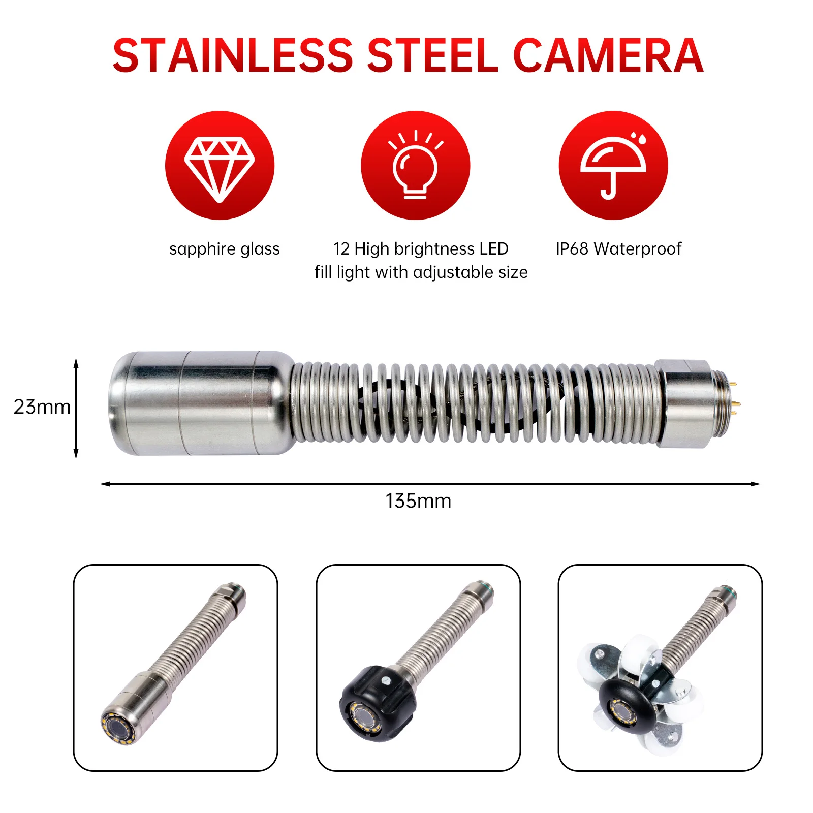 9 Monitor Sewer Pipe Inspection Camera, 23MM Drain Sewer Pipeline Industrial Endoscope with 4500mA Battery 16G DVR Card 30M/50M