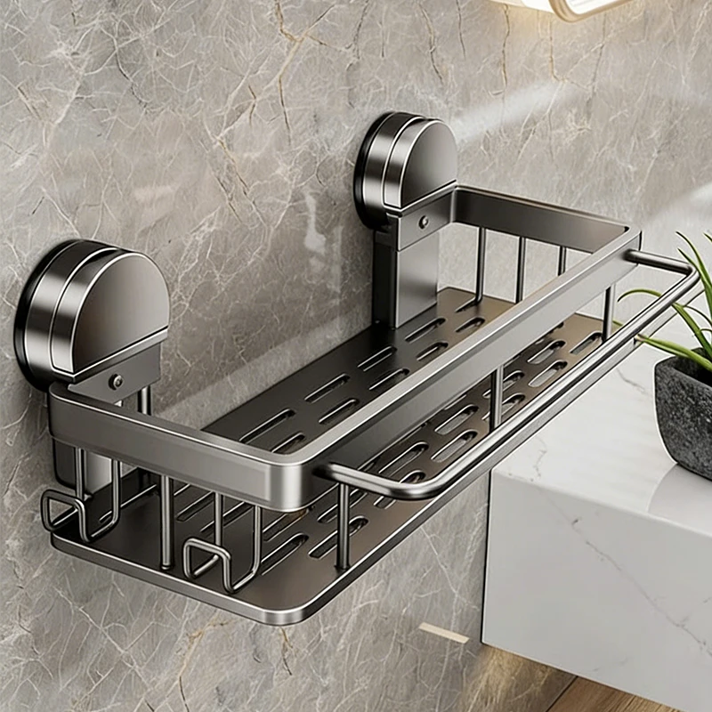 Badezimmer-Saugnapfregal ohne Bohren, Wandmontiertes Shampoo-Flaschen-Duschregal, Toiletten-Aufbewahrungsregal aus Aluminium für Bad und Küche