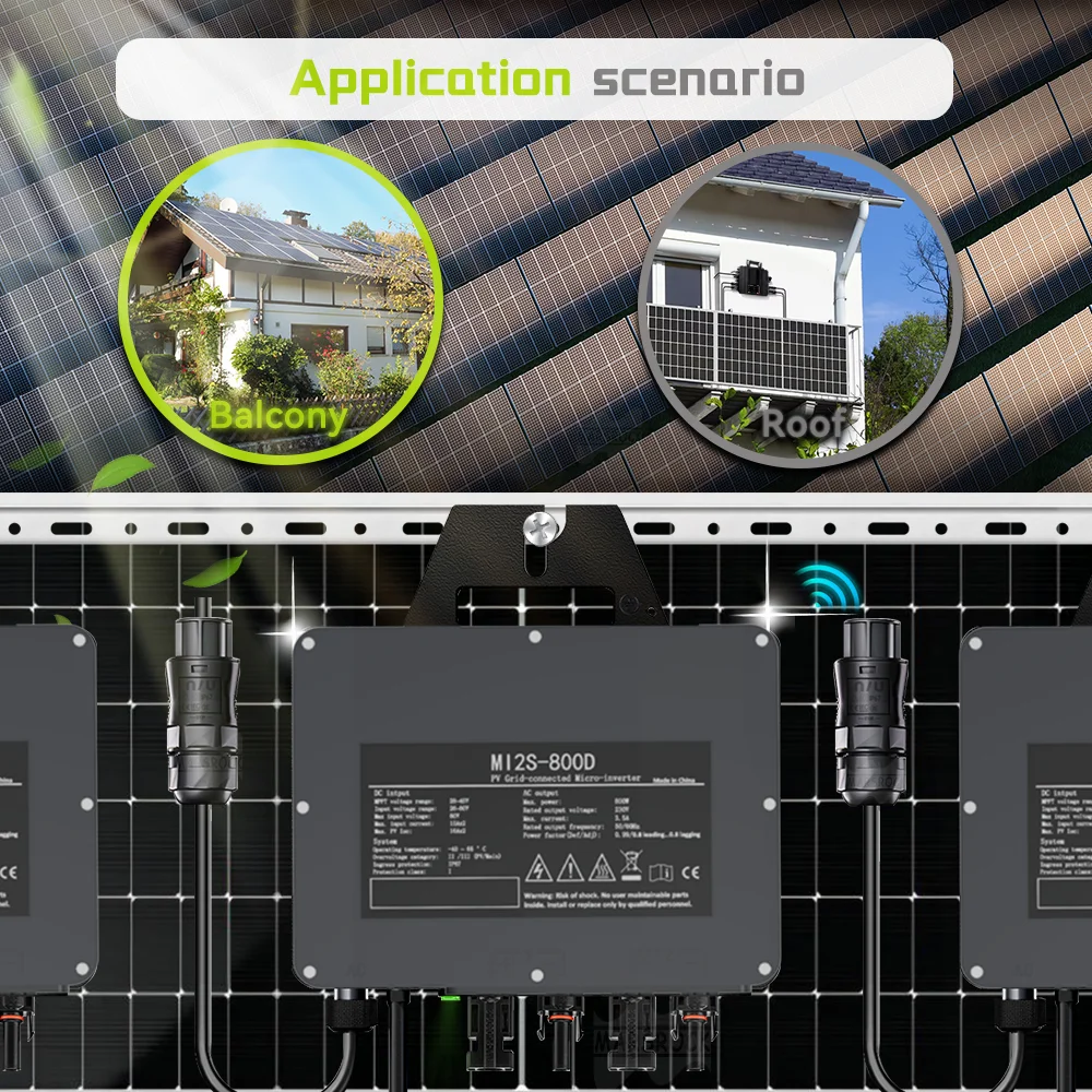 800W Solar-Netzwechselrichter 26-60V DC 230V AC IP67 mit integriertem WLAN für Haus-PV-Netz, Mikro-Wechselrichter mit 12 Jahren Garantie – Detail 4
