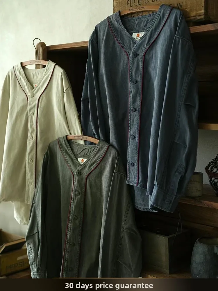 

Nted Japanese Sle Retro Svel Long Sve Baseball irt Men's Loose Fit Cotton irt Autumn Season Youth Faion