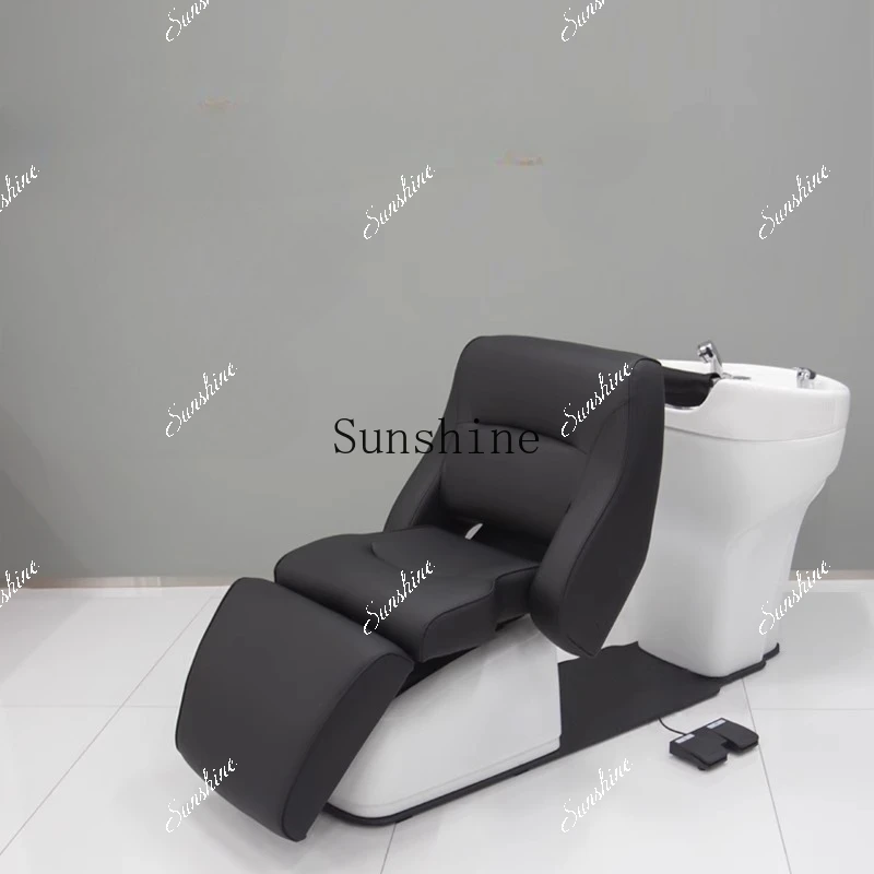 Hair salon electric lift down shampoo bed integrated deepened splash-proof ceramic basin  TF