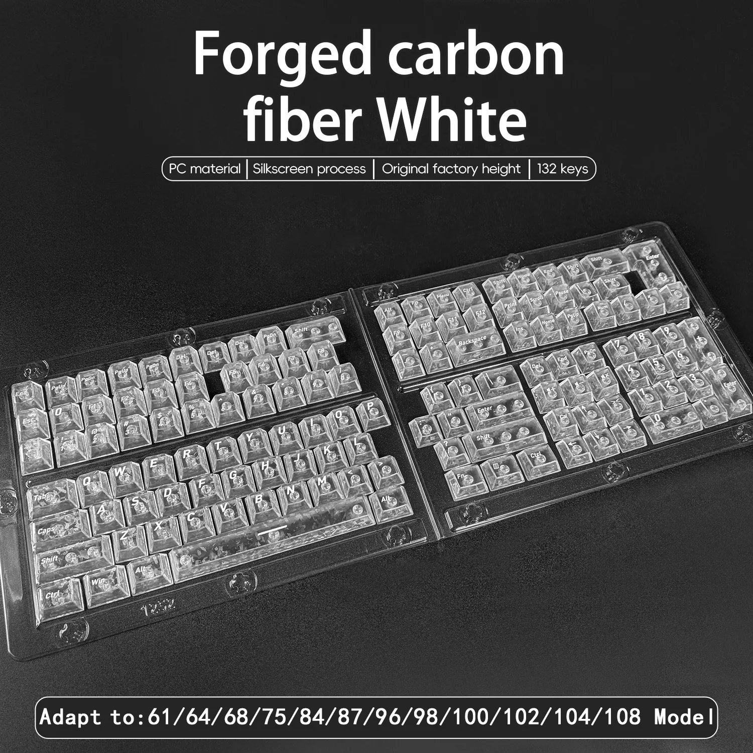 Forged Carbon Fiber Finish Keycaps Top Print Ice Carbon Shine-Through PC Cherry Profile for 60/68/75/82 MX Switches Keyboard