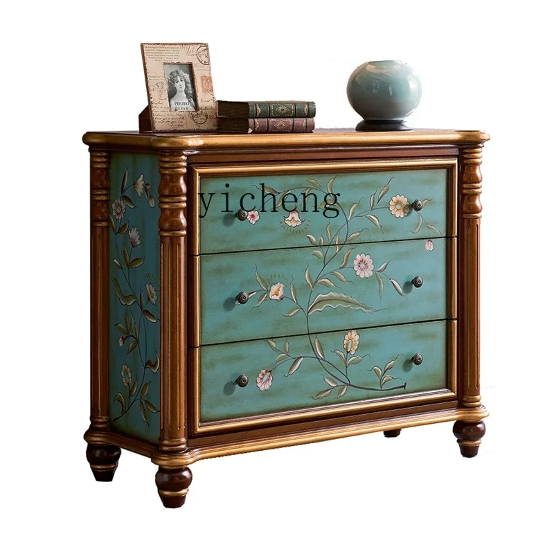 

Zk Chest of Drawers Solid Wood Entrance Cabinet Storage Locker Painted Bedroom Clothes Storage Cabinet