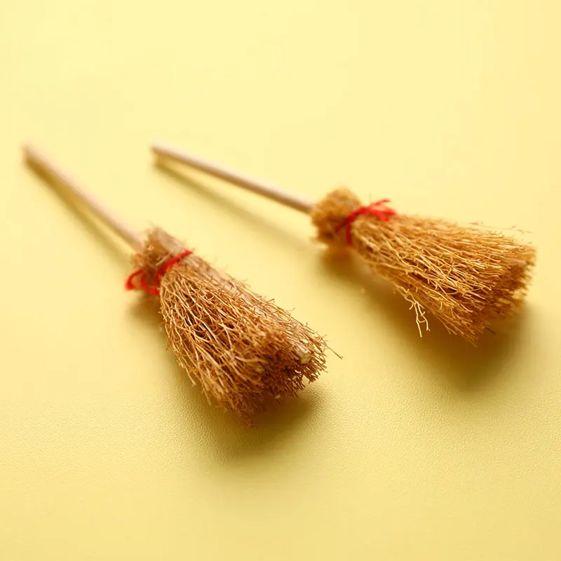 10/5/1Pcs Mini Broom Red Rope Straw Brooms Hanging Decorations For Halloween Party Costume Witch Broom Dollhouse Accessories