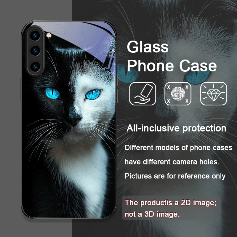 Black Personality Cool Cat Tempered Glass Phone Case for Samsung Galaxy S25 Ultra S24 S23 Plus S22 S21 S20 FE M53 M55 Back Cover - view 6