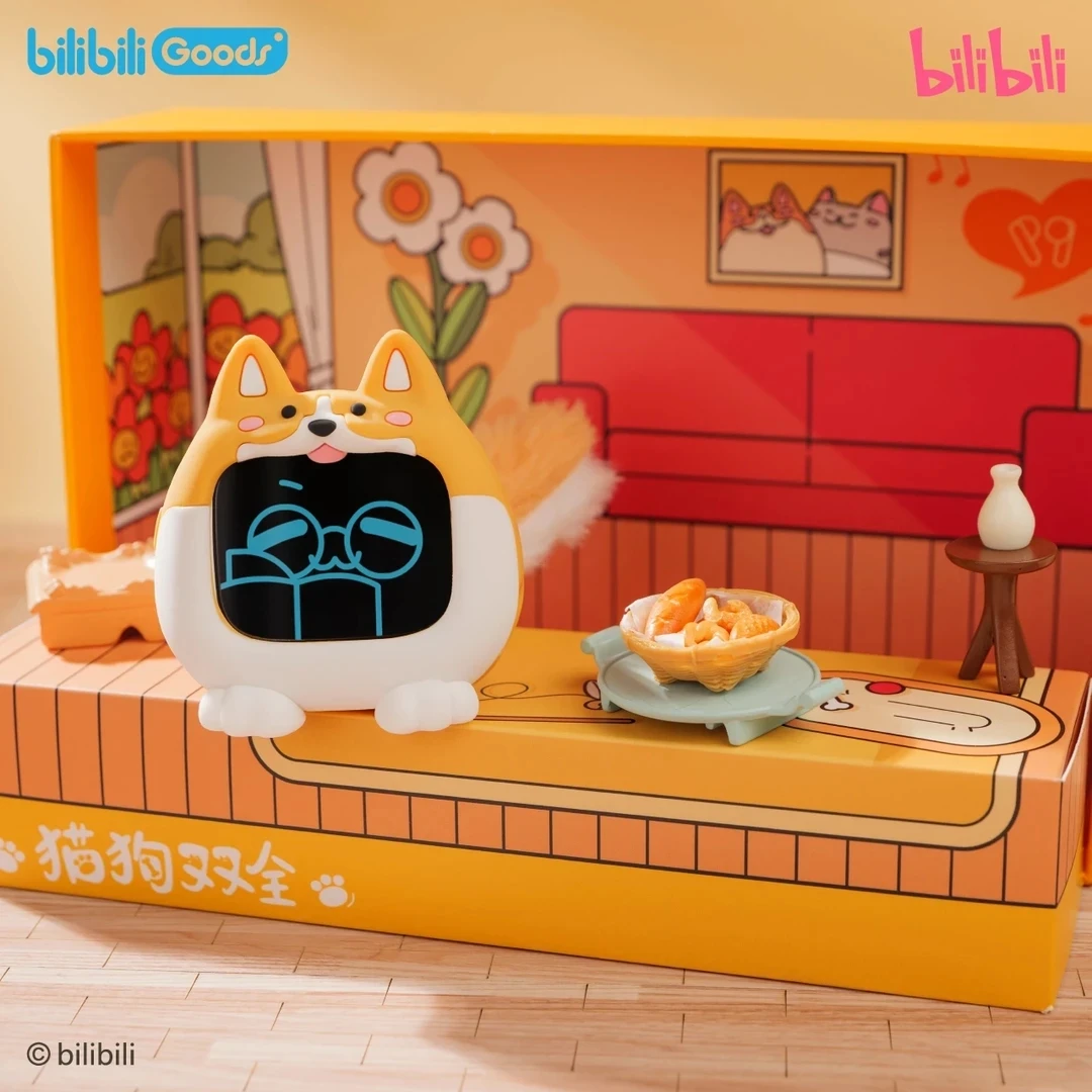 Genuino Bilibili Mini-Tv pequeña Tv Lcd pantalla táctil gato y perro doble auriculares Bluetooth juguetes lindos Lcd auricular caja de regalo