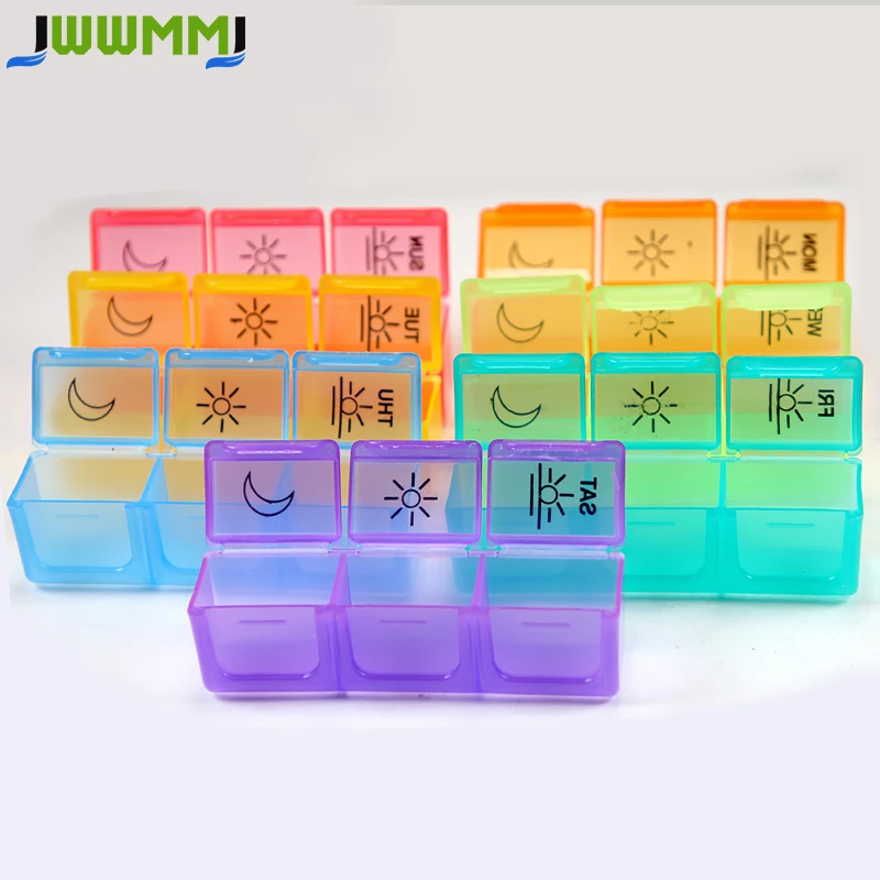 1Pcs Weekly Pill Organizer 3 Times a Day,7 Day Pill Box Vitamin Container Holder with Removable Tray for Fish Oils/Supplements