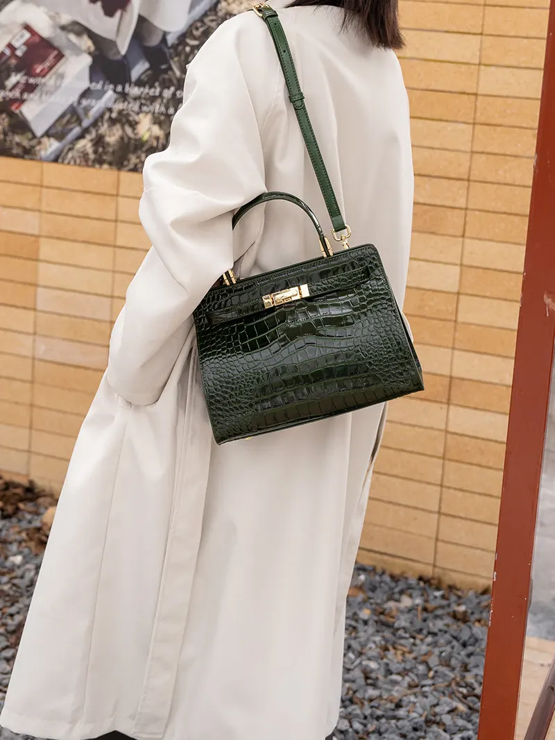 Bolso de mano con estampado de piel de cocodrilo para mujer, de la marca Aidrani, con solapa de cuero genuino, bolso de hombro de diseño para el trabajo, la oficina, fiestas y el uso diario.