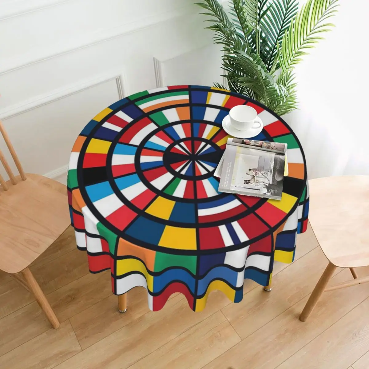 

Flags Of The Winners Of The Eurovision Song Contest Tablecloth 60in Diameter 152cm Soft Decorative Border Festive Decor