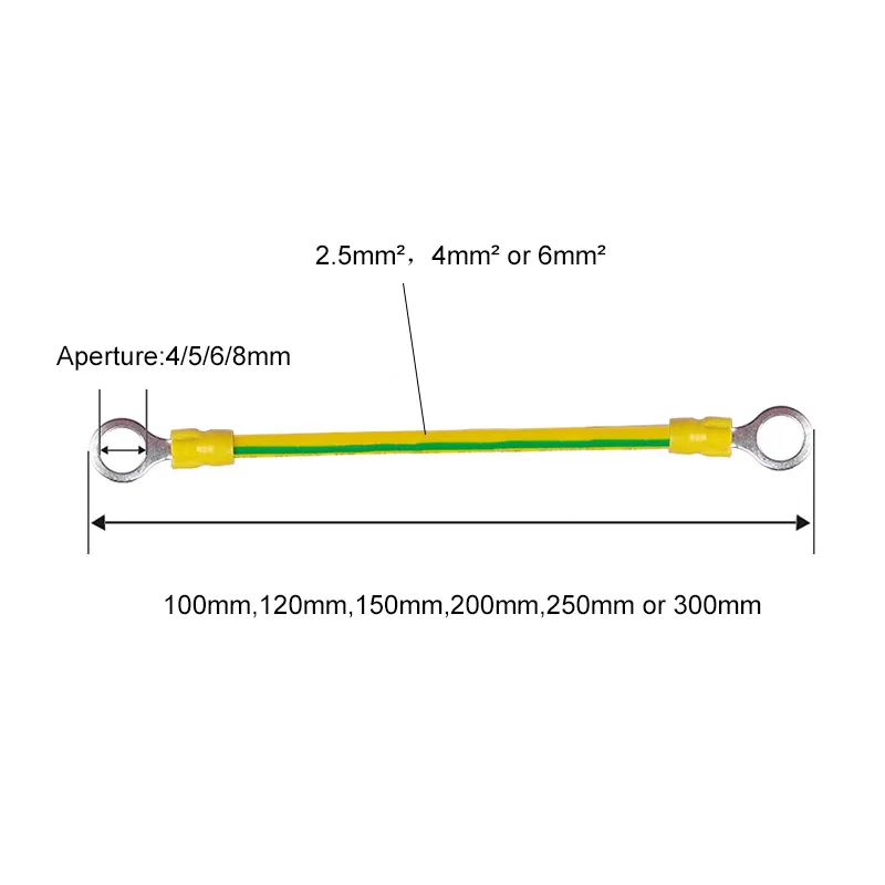 Photovoltaic Grounding Wire Yellow Green Leakage earth wire Copper Solar panel PV Cabinet jumper Bridge  Earth Cable