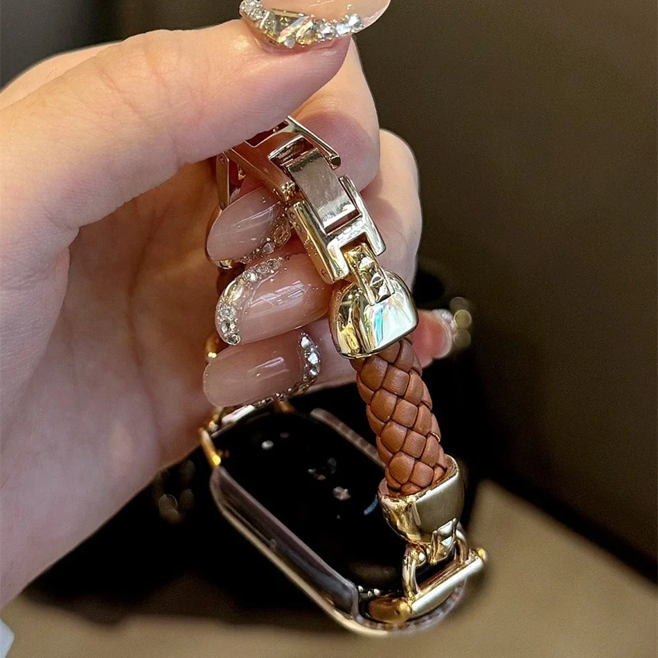 

Ремешок для часов Xiaomi Mi Band 9 8 7 6 5 8 Pro, ремешок для часов Miband 5/6/7/8/9, модный плетеный кожаный металлический браслет-цепочка, браслет