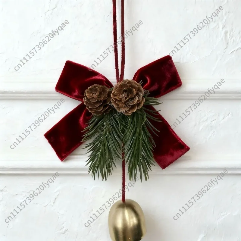 5pcs Christmas decorative bell pendant velvet bow Christmas tree pine cone pendant scene arrangement supplies decorative hanging